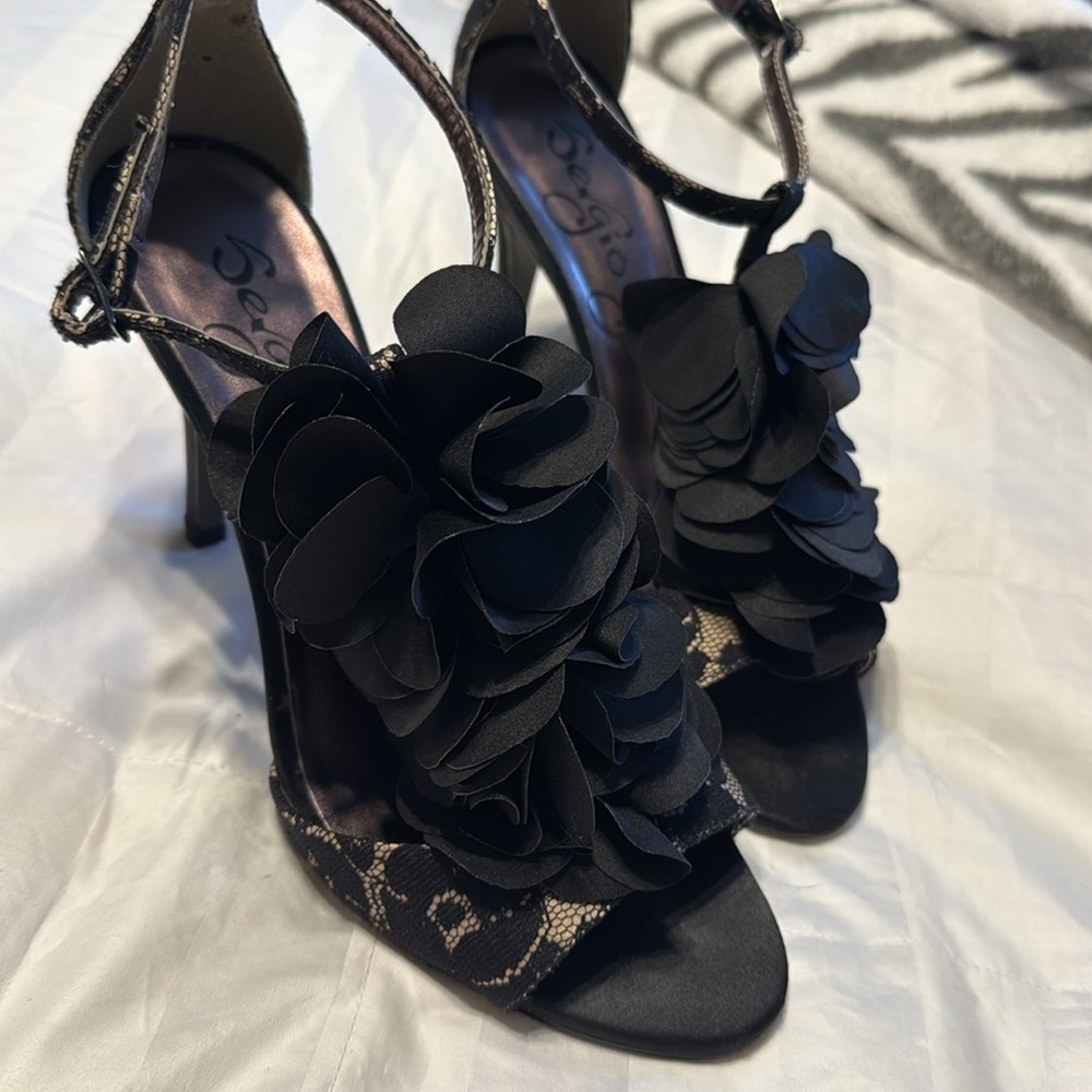 Elegant Black Floral Women's Heels
